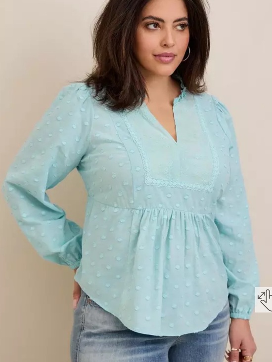 torrid Tops - Torrid Clip Dot Pullover Blouse Canal Blue 4X Plus Size